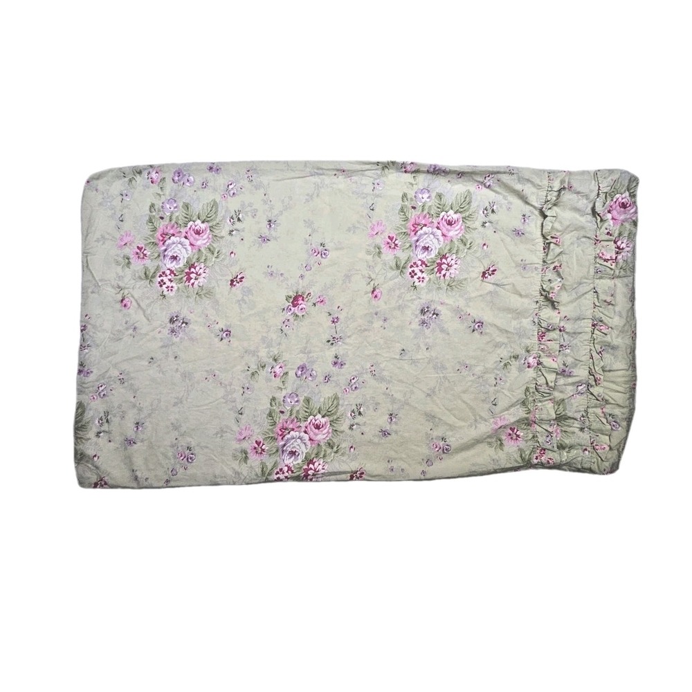 2 Simply Shabby Chic Bramble Rose Green King Pillowcases Ruffle Cotton Cottage